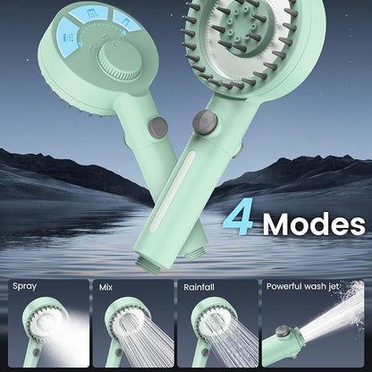 Filtered Shower Head with Handheld, High Pressure Showerhead with Filters | 4 Spray, ON/OFF Button for Pets, Detachable Shower Heads with Water Softener Filter Beads for Hard Water- Remove Chlorine