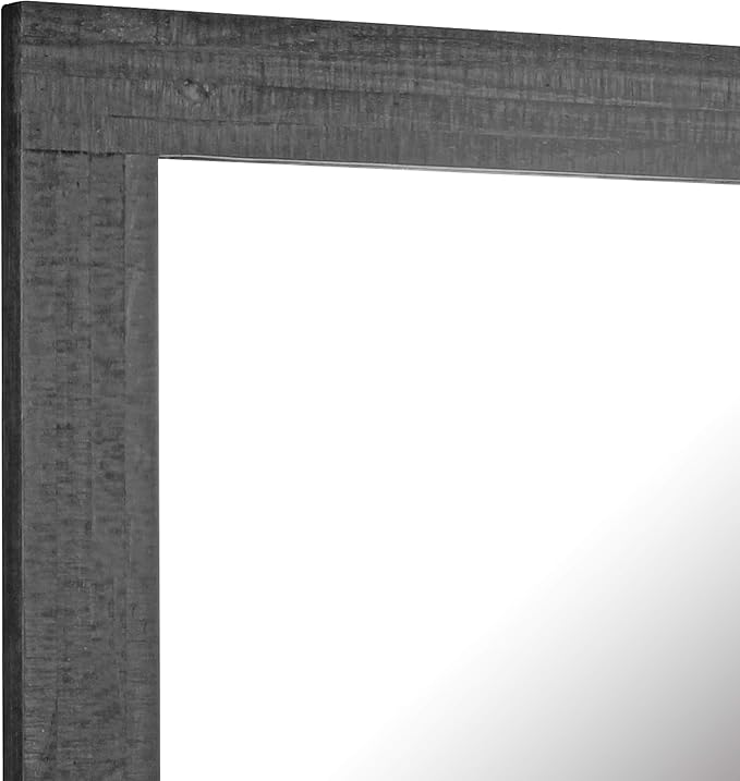 Stonebriar 24" x 18" Rectangle Black Wood Frame Wall Mirror with Attached Hanging Brackets, Decorative Country Rustic Decor for The Living Room, Bedroom, Bathroom, Hallway, and Entryway