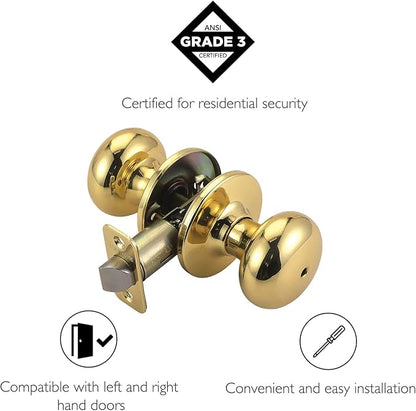 Design House 753277 Cambridge 2-Way Latch Privacy Door Knob, Adjustable Backset, Polished Brass