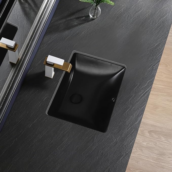 Undermount Bathroom Sink 20x15 Inch Small Bathroom Sink Black Porcelain Ceramic Bathroom Under Counter Lavatory Vanity Sink Basin Rectangular Undermount Sinks with Overflow