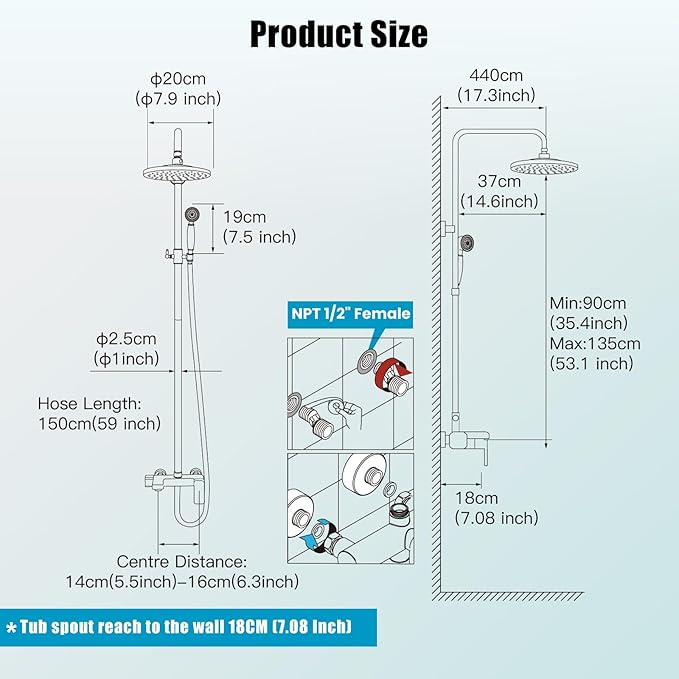 Matte Black Exposed Shower Faucet Fixture Set 8 Rain Shower Single Handle Triple Function Tub Spout Shower Fixture Combo System Unit Set
