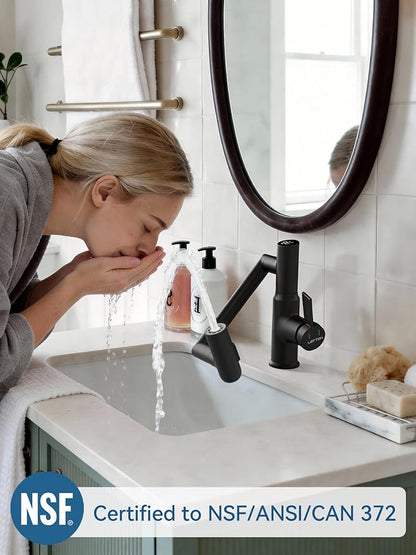 Rotatable Bathroom Faucet with Temperature Display in Fahrenheit (Batteries-Free), 3 Water Outlet Modes, Matte Black, BF2204-3