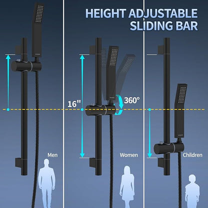 SR SUN RISE 10 Inch Slide Bar Shower Faucet Luxury High Pressure Shower Heads and Handheld Spray Combo Set Wall Mounted Shower System Included Valve and Trim Kit, Matte Black
