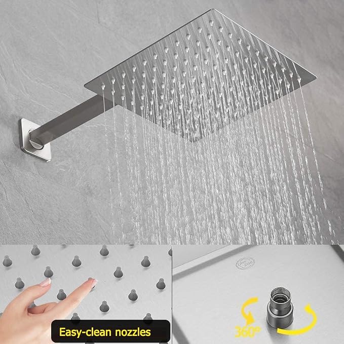 Brushed Nickel Shower System 10 Inches Bathroom Luxury Rain Shower Head with Handheld Combo Set Wall Mounted High Pressure Rainfall Shower Head System Shower Faucet with Valve and Trim Kit