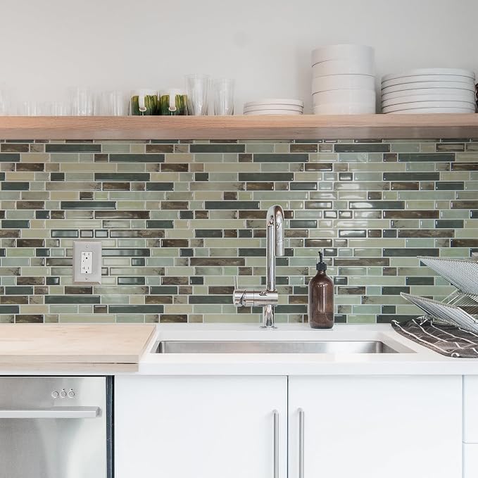Art3d Linear Design Tile Peel and Stick Backsplash, 10-Sheet, Dark Brown | 12 x 12 Inch, Enhanced Thickness, Warp Resistant, Strong Adhesion, Sturdy, for Kitchen, Bedroom, Ideal for Home Improvement