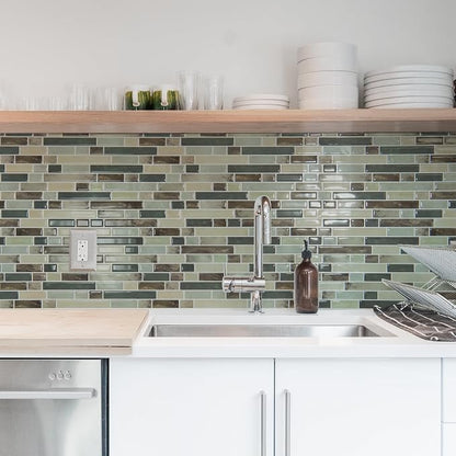 Art3d Linear Design Tile Peel and Stick Backsplash, 10-Sheet, Dark Brown | 12 x 12 Inch, Enhanced Thickness, Warp Resistant, Strong Adhesion, Sturdy, for Kitchen, Bedroom, Ideal for Home Improvement