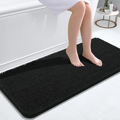 OLANLY Bathroom Runner Rugs 47x20, Extra Soft Absorbent Chenille Bath Rugs | Black, Quick-Drying Rubber Backing, Machine Washable Long Bath Mat for Bathroom Floor, Tub and Shower, Home Decor Accessories
