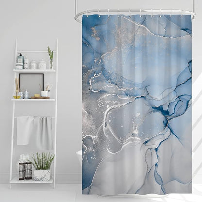 AWERT Blue Marble Shower Curtain for Bathroom Modern Blue White Marble Ink Shower Curtain with Hooks Washable Bathroom Accessories Bathtub Decor 48x72inch