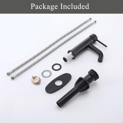 Bathroom Faucet Matte Black Modern Bathroom Sink Faucet with Single Handle Suitable for 1 or 3 Holes, Supply Deck Plate and Hose