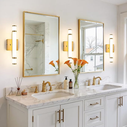 Gold Bathroom Vanity Light - 15.4 Inch LED Modern Bathroom Light Fixtures Over Mirror with Acrylic Shade 10W Dimmable 5CCT Bathroom Sconces Wall Lighting (Built-in Dimmer)