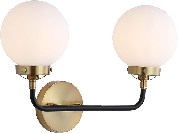 JONATHAN Y 18" Brass Gold/Black/White 2-Light LED Wall Sconce Vanity Lighting, Clear Glass Globe Shade Modern Contemporary Sconce for Bathroom Mirror, Hallway, UL Listed (JYL9057B)