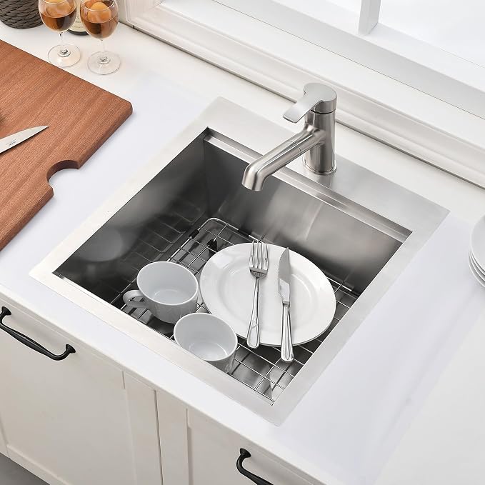 VAPSINT 21x20 Inch Drop In Kitchen Sink Workstation, 21 Inch Topmount Kitchen & Bar Sink 16 Gauge Stainless Steel Handmade Single Bowl Small Kitchen Sinks for RV Wet Prep with Accessories