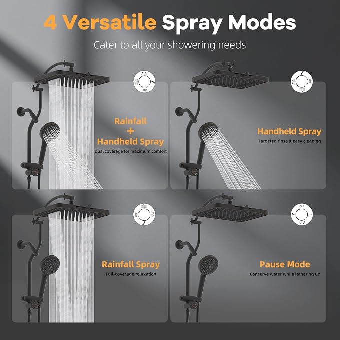 Hibbent 13'' Showerhead Combo, 10 Mode Filtered Handheld, Oil-Rubbed Bronze | High Pressure 5-Spray Showerhead, 4-way Diverter, Upgraded Heightened All Metal Extension Arm, 71'' Hose & Holder, Easy Reach