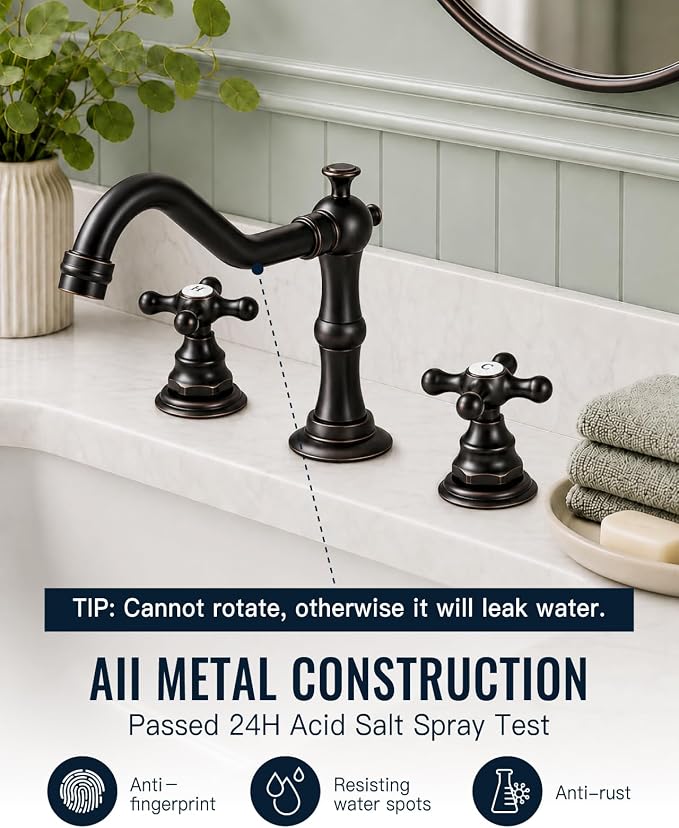 gotonovo Bathroom Faucet 3 Hole Vintage, Oil Rubbed Bronze, H C Label | Widespread Bathroom Sink Faucet 8 Inch 2 Cross Handles,Pop Up Drain,cUPC Supply Line,4-15.7” Install,for Vanity Farmhouse RV