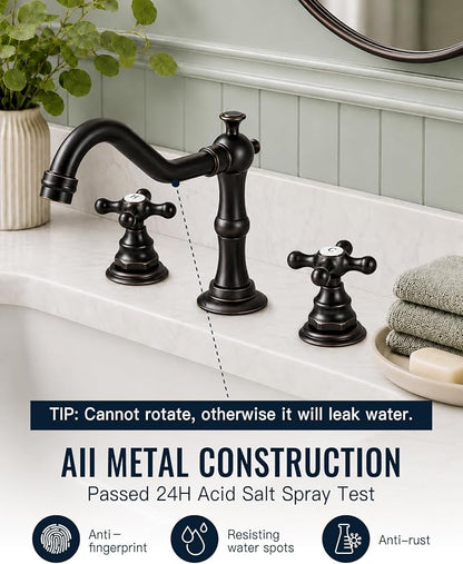 gotonovo Bathroom Faucet 3 Hole Vintage, Oil Rubbed Bronze, H C Label | Widespread Bathroom Sink Faucet 8 Inch 2 Cross Handles,Pop Up Drain,cUPC Supply Line,4-15.7” Install,for Vanity Farmhouse RV