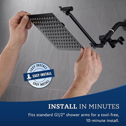 G-Promise All Metal 10" Dual Square Shower Head Combo | Rain Shower Head | Handheld Shower Wand | Adjustable | 3-Way Diverter | 71" Extra Long Hose - A Bathroom Upgrade (Matte Black) | Built to Last, Easy Install, Adjustable Height & Angle for All Heig...