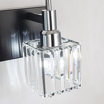 Chrome Bathroom Vanity Lights, Modern 3 Lights Crystal Bathroom Lighting Fixtures Over Mirror Black Chrome Wall Light with Square Shade
