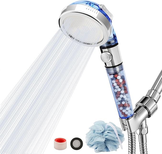 Jetting Shower Head, Modern Style, 3 Mode Shower Sprayer, High Pressure, Polished Finish, ABS Material, Mineral Stone Beads, 1 Spray Setting, 1.5" Diameter
