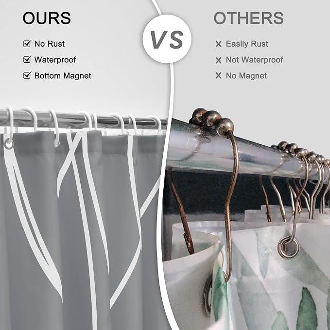 Striped Shower Curtain for Bathroom, Charcoal Grey, 72" W x 72" L | with Hooks, Modern Hotel Style, Water Repellent, Washable, Weighted Hem