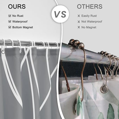 Striped Shower Curtain for Bathroom, Charcoal Grey, 72" W x 72" L | with Hooks, Modern Hotel Style, Water Repellent, Washable, Weighted Hem