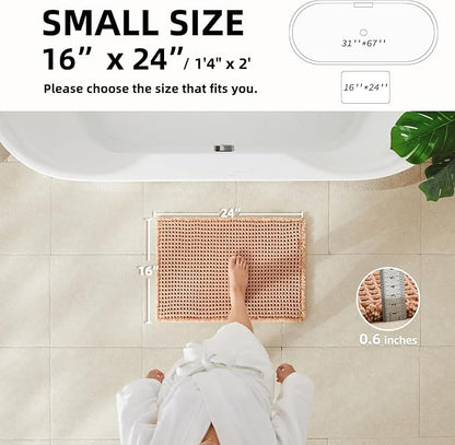 TYUU Waffle Bath Mat, Small Boho Bathroom Rugs Non Slip 24x16 Light Peach | Super Absorbent Quick Dry Bath Rug, Non-Slip Backing, Soft Waffle Washable Farmhouse Bathroom Mats, Tub, Shower & Home Decor