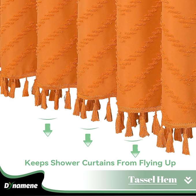 Long Boho Farmhouse Shower Curtain Chevron 72x78 Burnt Orange | 78 Inch Tall, Elegant Tassel, Lightweight Textured Fabric, Water Repellent, Washable, Hotel Spa, for Bathroom/Dorm 12 Hooks