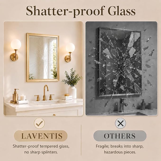 2 Pack 22 x 30 Inch Brush Gold Bathroom Mirror for Over Sink | Curved Aluminum Frame Rectangular Vanity Mirror, HD Tempered Glass, Rust-Resistant Wall Mirror for Bedroom & Entryway