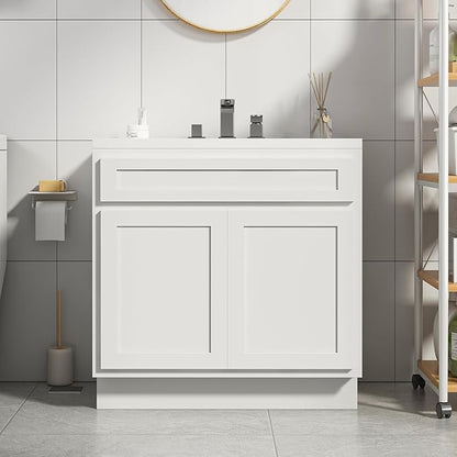 Vanity Art 30 Inch Double Shutter Door Bathroom Vanity Base Cabinet with Soft Closing Shaker Drawer, Strudy Floor Mount Storage Cabinet Organizer for Bedroom, Living Room, Kitchen, VA4030-W