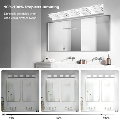 GOODATE 3 Color Temperature Dimmable Vanity Lighting Fixtures, LED Chrome 5 Light Bathroom Vanity Light, Acrylic Stainless Steel Square Shade Vanity Lights for Bathroom, ETL Certificated