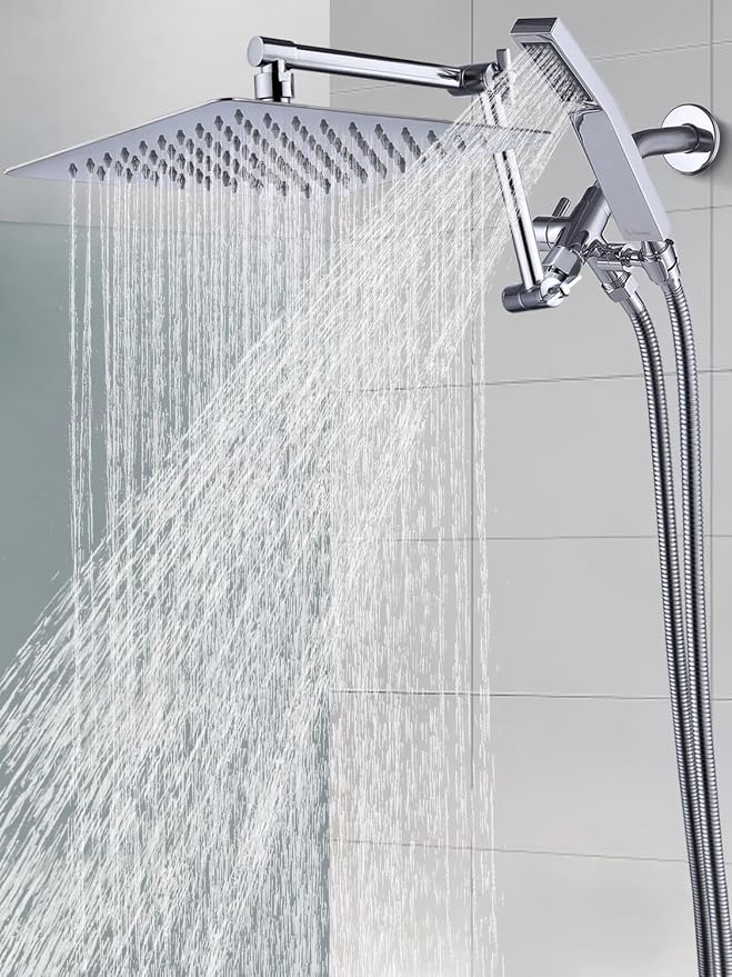 G-Promise All Metal 12 Inches Rainfall Shower Head with Handheld Combo | All Metal, Built to Last, Easy Install, Adjustable Height & Angle for All Heights, Extra Long Hose, Modern Upgrade