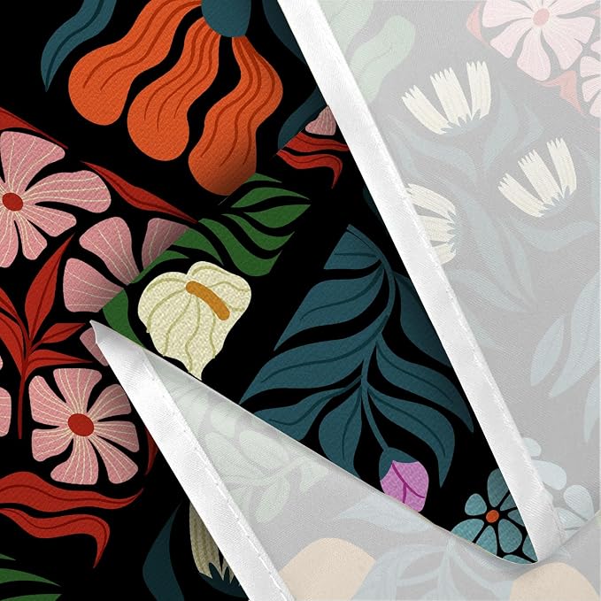 JAWO Retro Shower Curtain Vintage Abstract Cute Boho Floral Shower Curtains for Bathroom Decor Black Blue Botanical Geometric Groovy Aesthetic Pattern Shower Curtain Sets with Hooks, 70X70IN