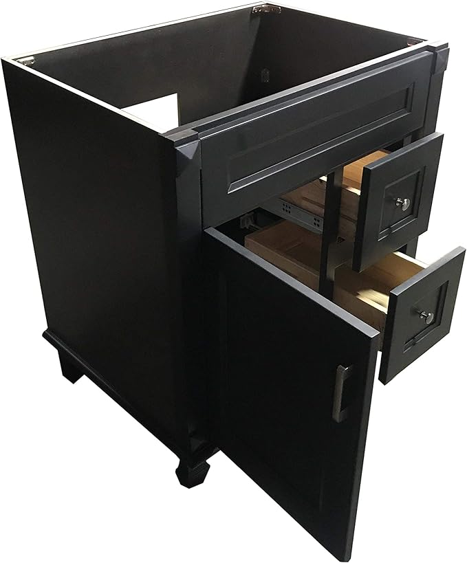 Carbon Metallic Solid Wood Single Bathroom Vanity Base Cabinet 30" W x 21" D x 32" H (Right Drawers)