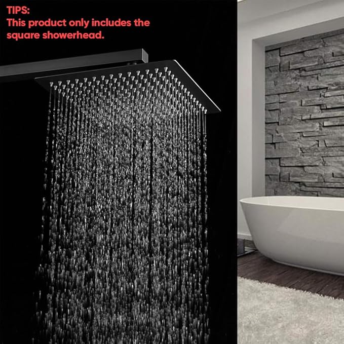10 In Rain Shower Head High Pressure Rainfall Shower Head Matte Black | Square Rain Bathroom Showerhead, High Flow, Large Stainless Steel, Ceiling Mounted, Wall Mounted, Waterfall Full Body