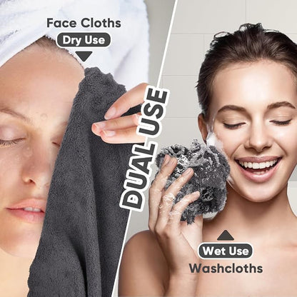 Orighty Washcloths 48 Pack, Ultra Soft Face Towels 12 x 12 inch | Absorbent & Quick Drying Coral Velvet Wash Cloths Bulk, Multi-Purpose Face Cloth for Household, Cleansing and Sport (Grey)