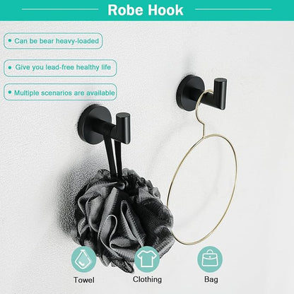 Matte Black Bathroom Hardware Accessories Set 4 Pieces,18 Inch Towel Bar,Toilet Paper Holder,Towel Hooks,SUS 304 Stainless Steel Wall Mounted Bathroom Towel Bar Set,SE96018S-4MB