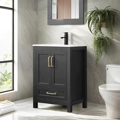 eclife 24" Bathroom Vanities with Sink Combo, Modern Thickened Wood Bathroom Storage Cabinet w/Undermount Sink, Matte Black Faucet Drain, Painted Surface, Black