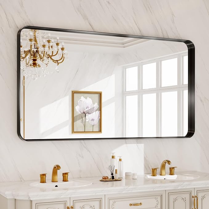 50x30 Inch Black Metal Framed Bathroom Mirror for Wall, HD Tempered Glass | Vanity Mirror for Over Sink, Anti-Rust Aluminum Alloy Mirror, Farmhouse, Horizontally or Vertically Hanging