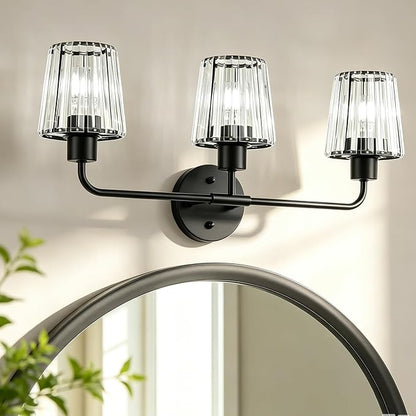 Black Vanity Lights, 3-Light Crystal Bathroom Light Fixtures | Modern Bathroom Vanity Light E26 Wall Light over Mirror (Exclude Bulb)