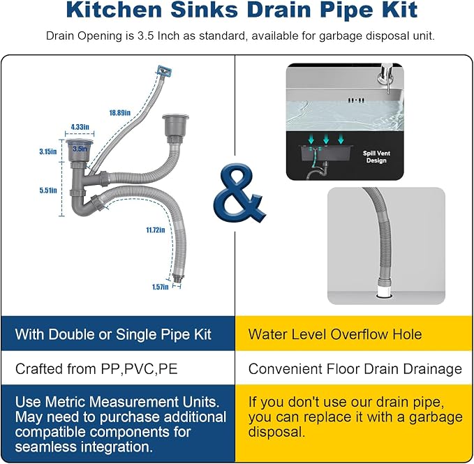 23.6 x 17.7 Inch Kitchen Sink Drop in, Stainless Steel Nano-Coating Kitchen Sinks, 8" Deep Single Bowl Sink with Basket & Drain Kit