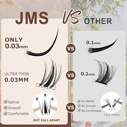 JMS&JMS Fairy Lash Clusters Kit Natural Cluster Lashes Invisible Band Manga Lashes with Lash Bond and Seal Eyelash Applictor Anime Lash Lash Extension Kit for Beginner (Fairy-8-18mix)