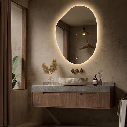 Keonjinn Asymmetrical Backlit Mirror 30x40 Inch, Irregular LED Bathroom Mirror, Lighted Bathroom Mirror with Tempered Glass, UL-Listed LED Driver, Stepless Dimmable with 3 Colors, Horizontal/Vertical