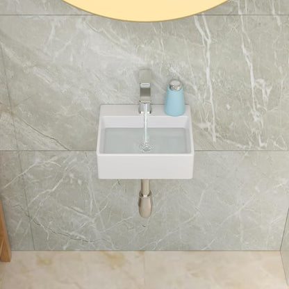 Lordear 13.6"x11.6" Floating Wall Mounted Bathroom Sink White Ceramic Glossy White Small Tiny Room Cloakroom Sinks, 13.6X11.6x4.85 Inch