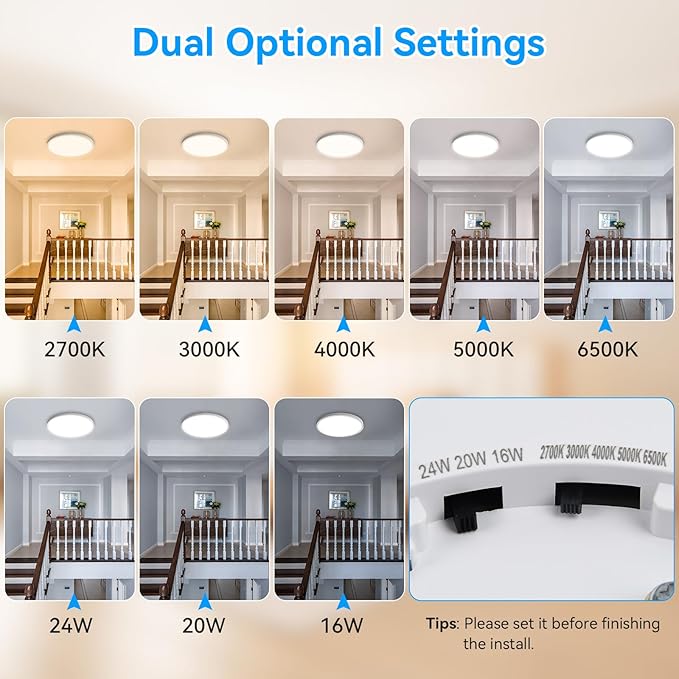 Aialun 16/20/24W Led Ceiling Lights Flush Mount, 0.67" Super Slim 12 Inch Ceiling Lights Dimmable, 2700K-6500K 5 Color Selectable Close to Ceiling Light fixtures for Bathroom, Kitchen, Hallway, 2 Pack