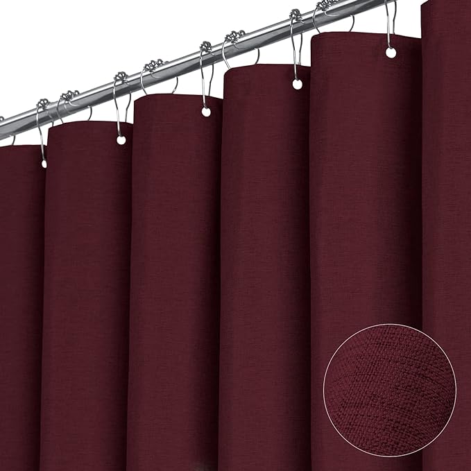 BTTN Fabric Shower Curtain, Linen Textured Heavy Duty Polyester Cloth Shower Curtain Set with Plastic Hooks, Burgundy, 72" W x 78" L (Pack of 1)