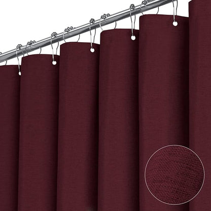 BTTN Fabric Shower Curtain, Linen Textured Heavy Duty Polyester Cloth Shower Curtain Set with Plastic Hooks, Burgundy, 72" W x 78" L (Pack of 1)