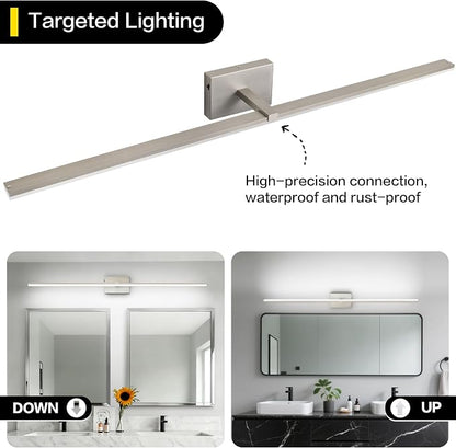 48 Inch Vanity Lights for Bathroom Over Mirror Brushed Nickel Over Cabinet Arm Extra Wide LED Bar 5CCT 2900K 6000K 32W 2560lm ETL