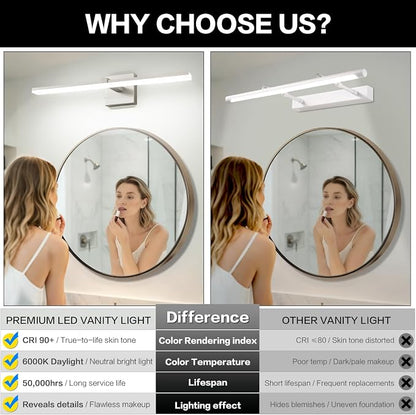 24 Inch Vanity Lights for Bathroom Brushed Nickel Over Cabinet Arm Wide LED Bar 18W 1440lm 6000K