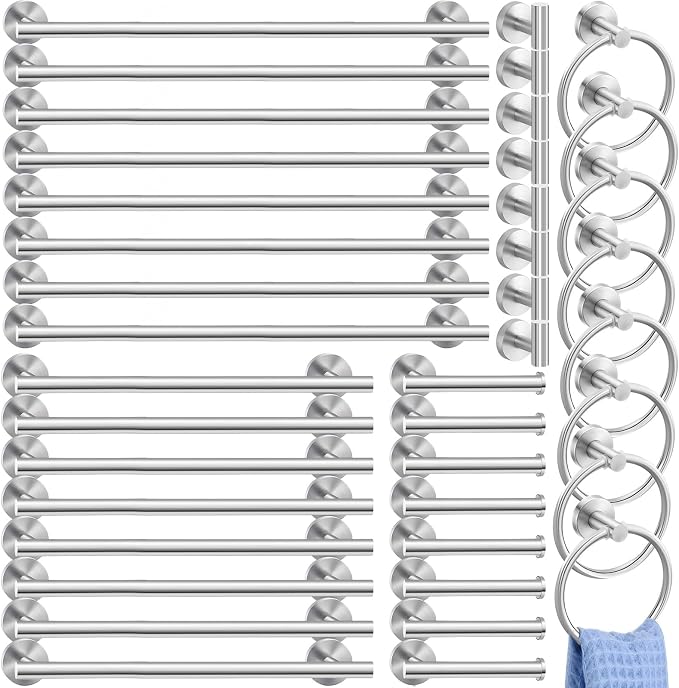 Gisafai 40 Pcs Brushed Nickel Bathroom Accessories Hardware Set Silver Towel Racks for Bathroom SUS304 Stainless Steel 23.6 Inch Brushed Towel Bar Ring Toilet Paper Holder Robe Hooks for Wall Mounted