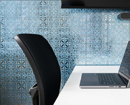Main Street Peel and Stick Wallpaper Tiles, Blue & Silver Leaves, 24-Pack | 8"x8" tiles, covers 10.67 sq ft. Peel-and-stick paper, no extra adhesive needed. Ideal for backsplashes & DIY projects.
