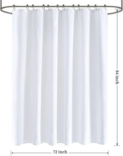 Tititex Solid White Cloth Fabric Shower Curtain Liner with 2 Magnets - Texture Pressure Bubble Soft Hotel Quality Waterproof Shower Liner, Light-Weight & Machine Washable 72x84 inch